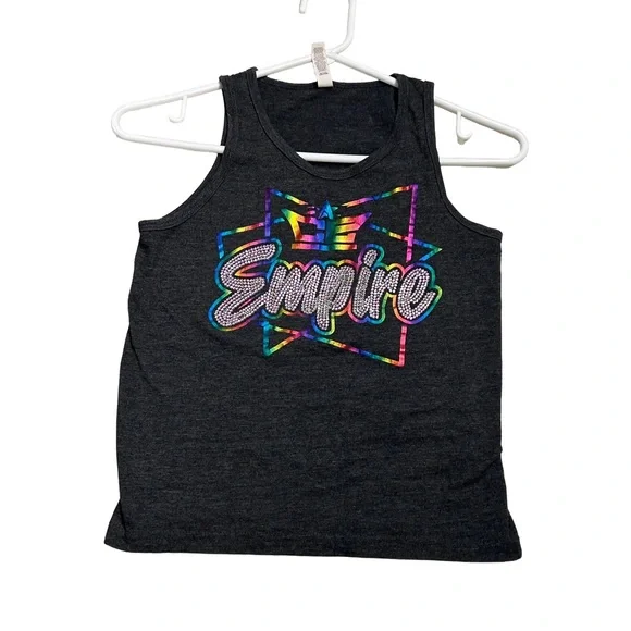 Bella Canvas Kids Charcoal Tank Top with Graphic Colorful Empire Design. Size S - Picture 1 of 7